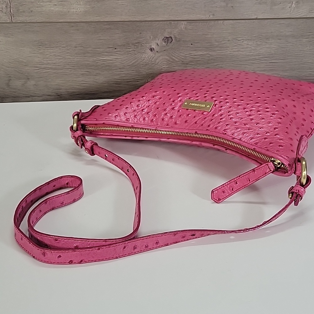 Brahmin Raspberry Mason Ostrich Embossed Leather Crossbody Bag New - Picture 5 of 16